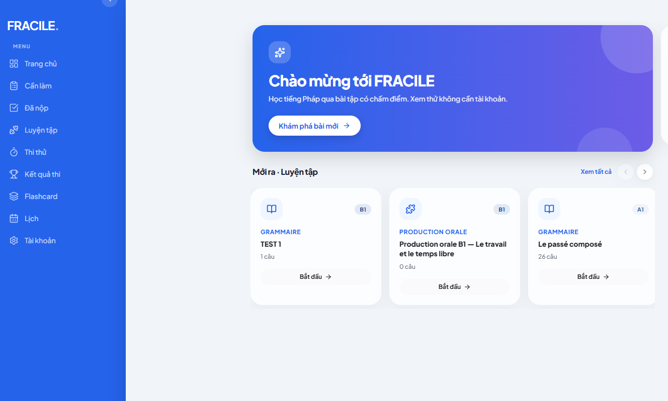 Màn hình luyện thi DELF của FRACILE